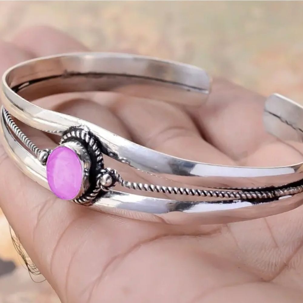 Bangle bracelet pink gemstone silver